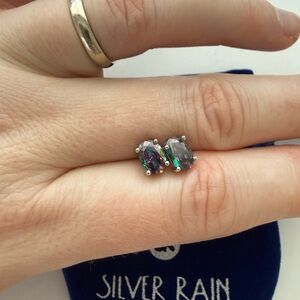 Mystic Topaz Cz Stud Earrings in Sterling Silver